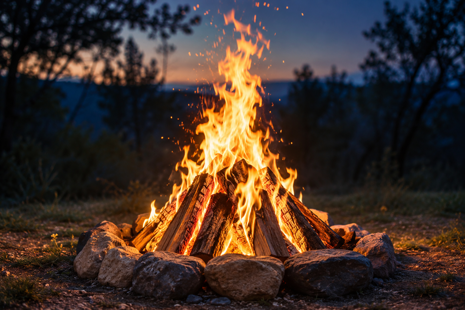 Feu de joie de Lag BaOmer au crépuscule